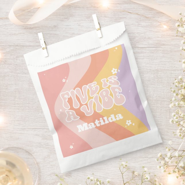 Groovy rainbow 5 is a vibe 60's retro daisy cool favor bag (Clipped)
