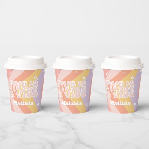 groovy rainbow 5 is a vibe 60s retro daisy cool paper cups