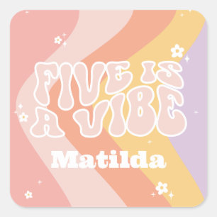groovy rainbow 5 is a vibe 60's retro daisy cool square sticker