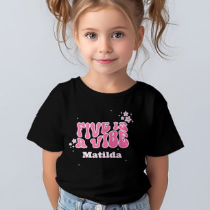 groovy rainbow 5 is a vibe 60's retro daisy pink T-Shirt