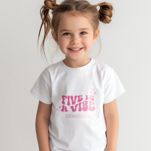 groovy rainbow 5 is a vibe 60's retro daisy pink T-Shirt