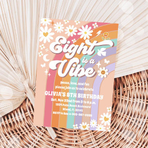 Groovy Rainbow 8th Birthday Invitation
