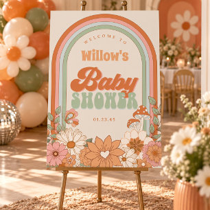Groovy Rainbow Baby Shower Welcome Sign