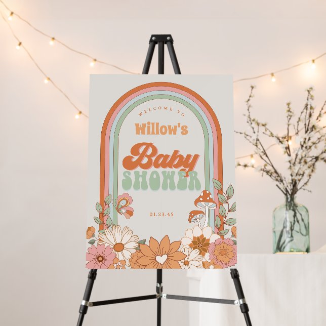 Groovy Rainbow Baby Shower Welcome Sign (In Situ (Stand))