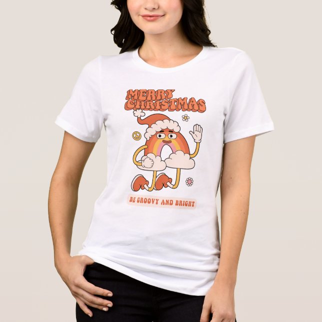 Groovy Rainbow Christmas - Be Bright and Merry Tri-Blend Shirt (Front)