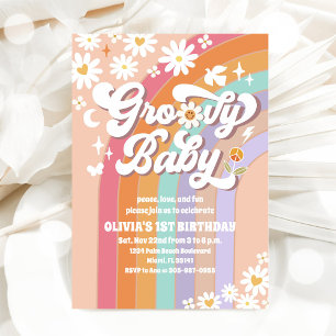 Groovy Rainbow Daisy Birthday Invitation