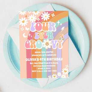 Groovy Rainbow Daisy Birthday Invitation