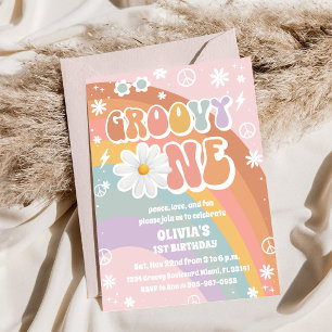Groovy Rainbow First Birthday Invitation