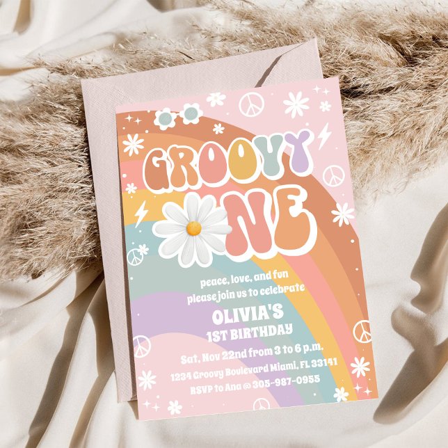 Groovy Rainbow First Birthday Invitation (Creator Uploaded)