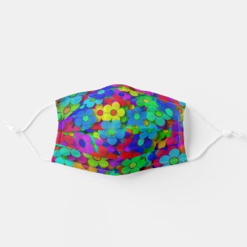Groovy Rainbow Flowers Blue Adult Cloth Face Mask by ZionMade at Zazzle