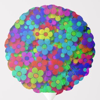 Groovy Rainbow Flowers Blue Balloon by ZionMade at Zazzle