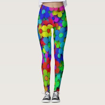 Groovy Rainbow Flowers Blue Leggings by ZionMade at Zazzle
