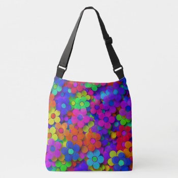 Groovy Rainbow Flowers Crossbody Bag by ZionMade at Zazzle