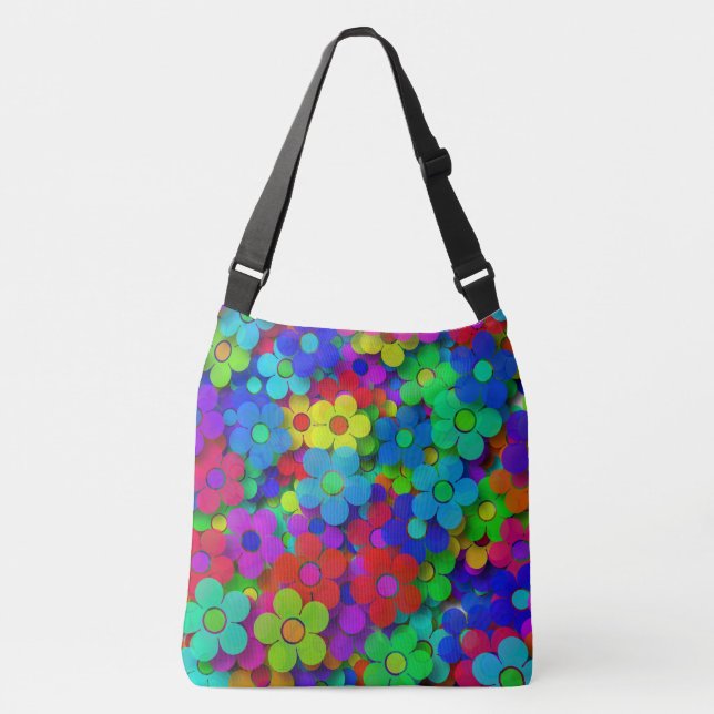 Groovy Rainbow Flowers Crossbody Bag (Front)