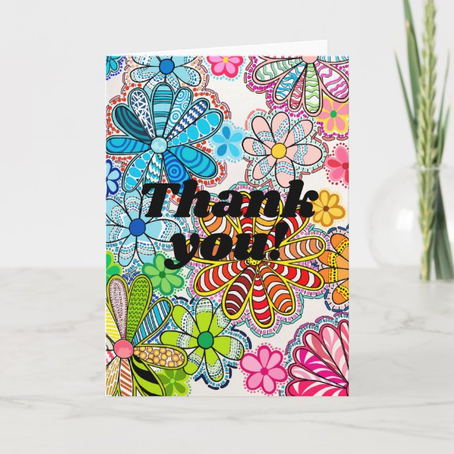 Groovy Rainbow Flowers folded Thank You card (Front)
