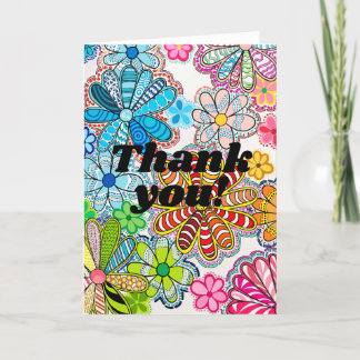 Groovy Rainbow Flowers folded Thank You card