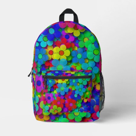Groovy Rainbow Flowers Printed Backpack