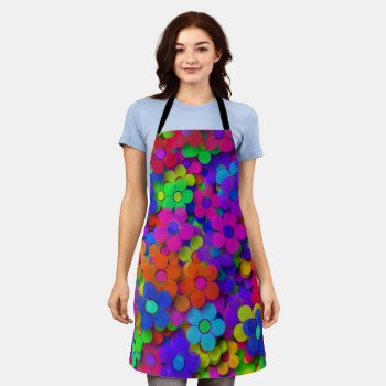 Groovy Rainbow Flowers Purple Apron by ZionMade at Zazzle