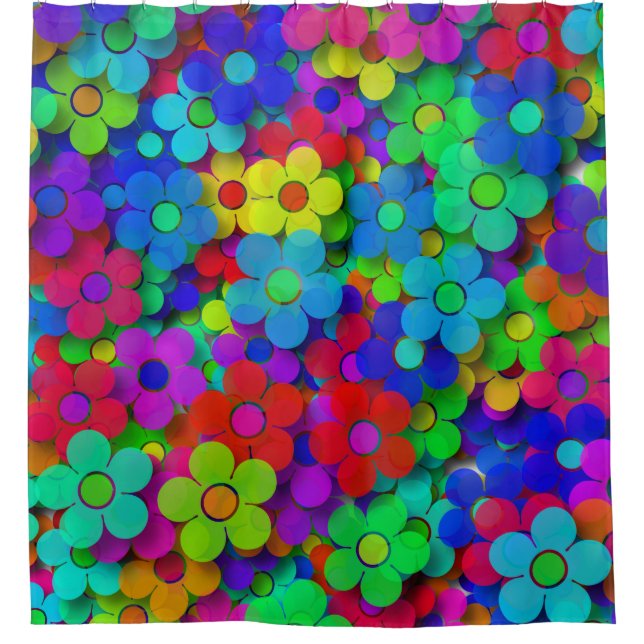 Groovy Rainbow Flowers Shower Curtain (Front)