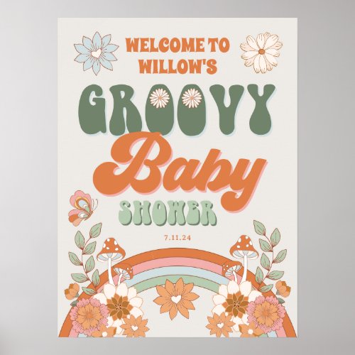 Groovy Rainbow Hippie Baby Shower Welcome Poster