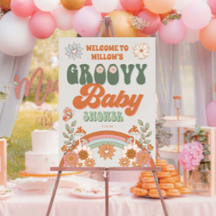 Groovy Rainbow Hippie Baby Shower Welcome Sign