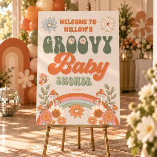 Groovy Rainbow Hippie Baby Shower Welcome Sign