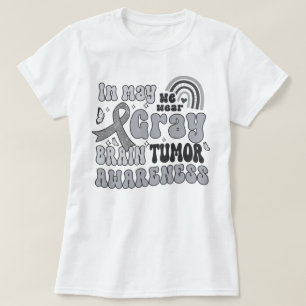 Groovy Rainbow In May We Wear Gray Brain Tumor T-Shirt