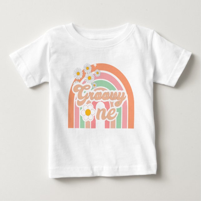 groovy rainbow one first birthday baby T-Shirt (Front)