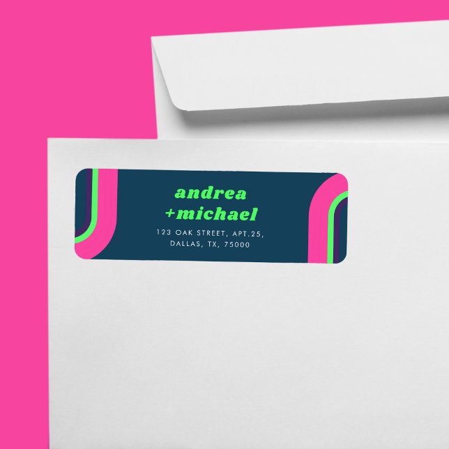 Groovy Rainbow Pink Teal Lime Green Retro Wedding Label (Creator Uploaded)