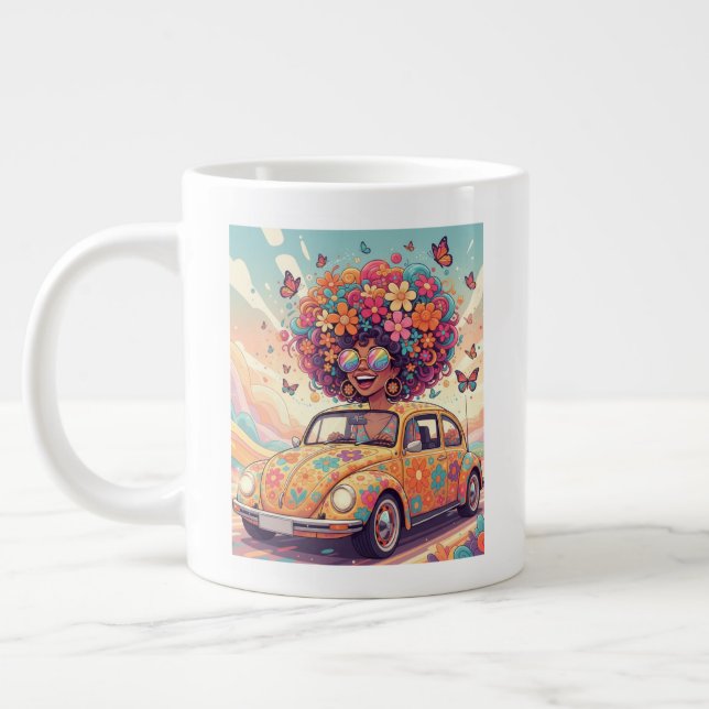 Groovy Rainbow Retro 70s Boho Flower Power Giant Coffee Mug (Left)