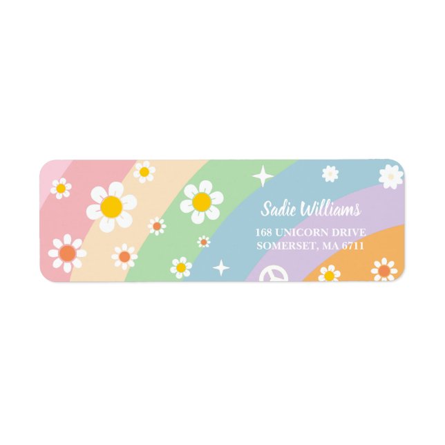 Groovy Rainbow Retro Daisy Birthday Party  Label (Front)