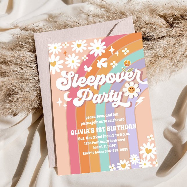 Groovy Rainbow Sleepover Birthday Invitation (Creator Uploaded)