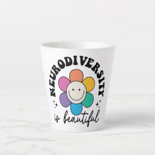 Groovy Rainbow Smiley Flower Neurodiversity Latte Mug