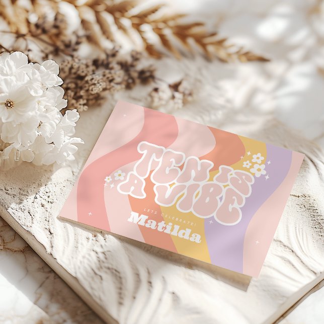 groovy rainbow ten is a vibe 60's retro daisy cool invitation (Creator Uploaded)