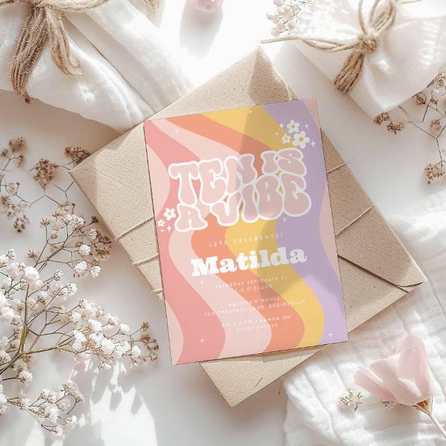 groovy rainbow ten is a vibe 60's retro daisy cool invitation (Creator Uploaded)