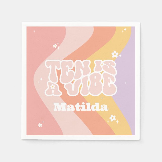 groovy rainbow ten is a vibe 60's retro daisy cool napkins (Front)