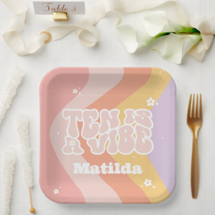 groovy rainbow ten is a vibe 60's retro daisy cool paper plates
