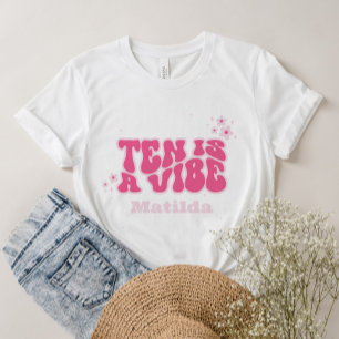 groovy rainbow ten is a vibe 60's retro daisy pink T-Shirt