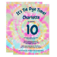 Groovy rainbow tie dye 10th kids birthday party invitation
