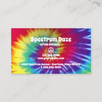 Groovy Rainbow Tie-dye Hippie Business Card by starstreambusiness at Zazzle