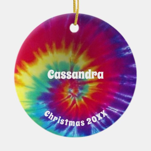 Groovy Rainbow Tie_Dye Hippie Ceramic Ornament