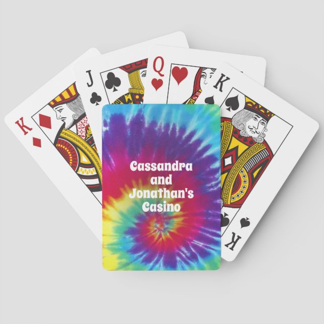 Groovy Rainbow Tie-Dye Hippie Poker Cards (Back)