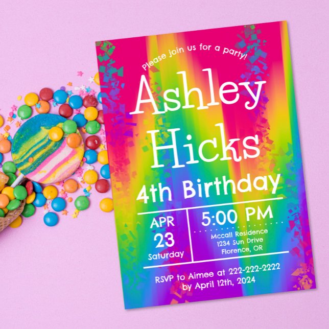 Groovy Rainbow Tie Dye Kids Birthday Party  Invitation (Creator Uploaded)