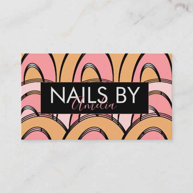 Groovy Rainbows Orange Pink Pattern Business Card (Front)
