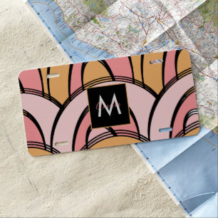 Groovy Rainbows Orange Pink Pattern  License Plate