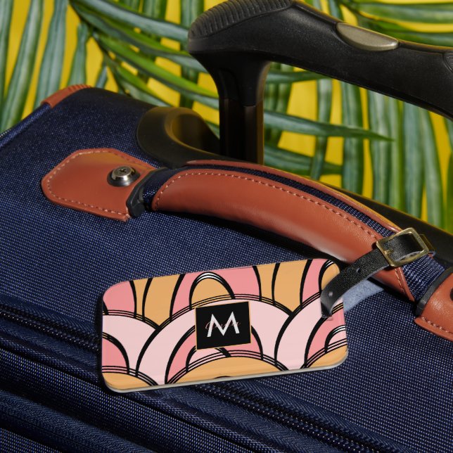 Groovy Rainbows Orange Pink Pattern Luggage Tag (Front Insitu 3)