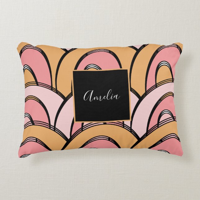 Groovy Rainbows Pattern Orange Pink Accent Pillow (Front)