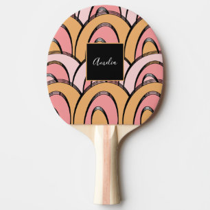 Groovy Rainbows Pattern Orange Pink Ping Pong Paddle