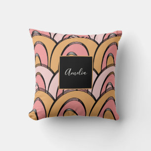 Groovy Rainbows Pattern Orange Pink Throw Pillow