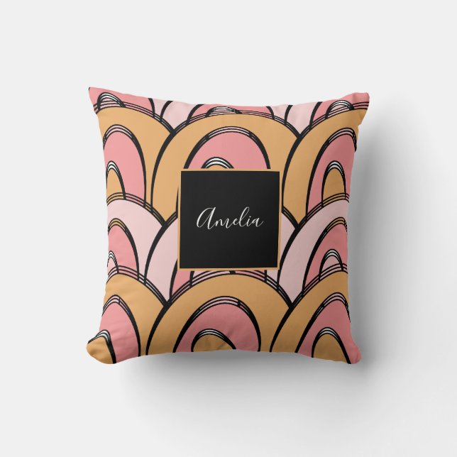 Groovy Rainbows Pattern Orange Pink  Throw Pillow (Front)